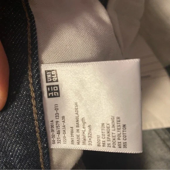 Uniqlo Dark Wash Straight Jeans Slim Style - 33x32 - Picture 7 of 7